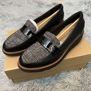 Clarks Womens Sharon Gracie Loafer (Size 5.5M) Black Tweed MSRP $100
